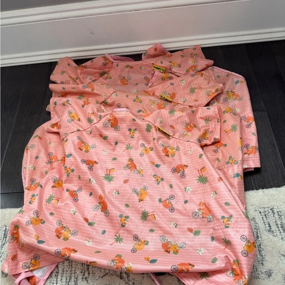 Bibado Pink Kids Bear Full Length Short Sleeve Bibs Toddler Girls - 3 BIBS
